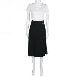 Pre Owned RED Valentino Black Side Button Detail Wrap Midi Skirt M