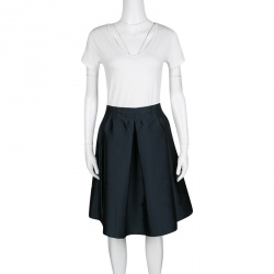 RED Valentino Navy Blue Textured Pleated Flared Skirt M