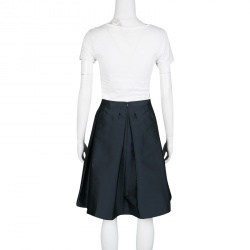 RED Valentino Navy Blue Textured Pleated Flared Skirt M