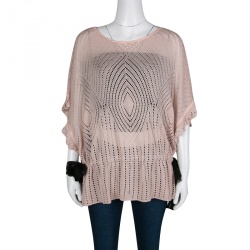 Pre Owned RED Valentino Pale Pink Perforated Knit Waist Tie Detail Top M