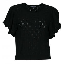 Red Valentino Black Perforated Knit Flutter Sleeve Crop Top M
