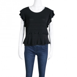 Pre Owned RED Valentino Black Ruffle Detail Top S