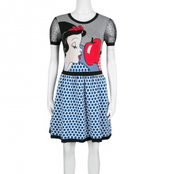 Pre Owned Red Valentino Tulle Trime Snow White Pattern Wool Blend Disney Dress XS