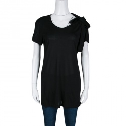 Pre Owned RED Valentino Black Jersey Bow Detail Short Sleeve Top XL