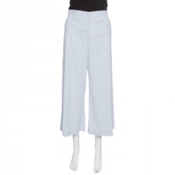 Pre Owned RED Valentino Blue and White Striped Cotton Froisse Wide Leg Pants M