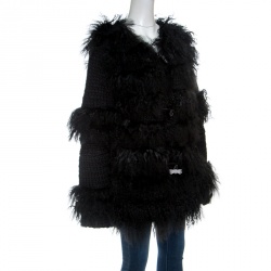 Red Valentino Black Tibet Sheep Fur Detail Wool Coat L