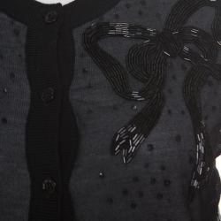 Red Valentino Grey Wool Embellished Mesh Overlay Bow Detail Cardigan S