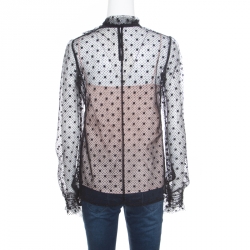 Pre Owned Red Valentino Black Swiss Dotted Tulle Neck Tie Detail Long Sleeve Blouse S
