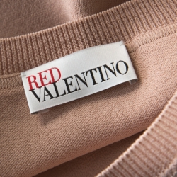 Pre Owned RED Valentino Blush Pink Knit Sheer Lace Paneled Crew Neck Top M