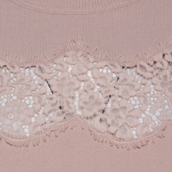 Pre Owned RED Valentino Blush Pink Knit Sheer Lace Paneled Crew Neck Top M