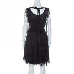 Pre Owned RED Valentino Black Cotton Pintucked Lace Trim Dress M