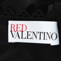 Pre Owned RED Valentino Black Cotton Pintucked Lace Trim Dress M