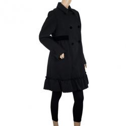 Pre Owned RED Valentino Velvet Trimming Black Coat L