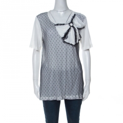 Pre Owned RED Valentino White Contrast Mesh Bow Detail T-Shirt XL
