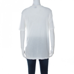 Pre Owned RED Valentino White Contrast Mesh Bow Detail T-Shirt XL