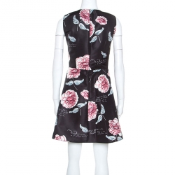 Pre Owned Red Valentino Black Floral Printed Sleeveless Cocktail Dress S