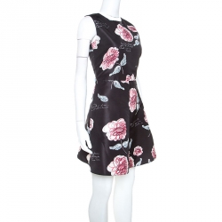 Pre Owned Red Valentino Black Floral Printed Sleeveless Cocktail Dress S