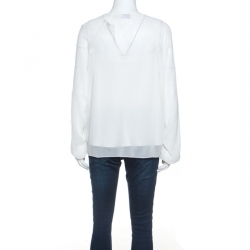 Pre Owned RED Valentino White Silk Ruffle Trim Blouse M