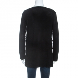 Pre Owned RED Valentino Black Wool Ruffle Trim Detail Long Sleeve Top M