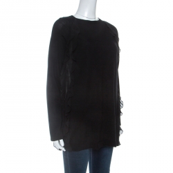 Pre Owned RED Valentino Black Wool Ruffle Trim Detail Long Sleeve Top M