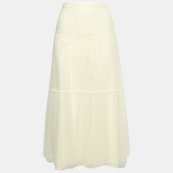 Cream Polka Dot Tulle Flounce Skirt