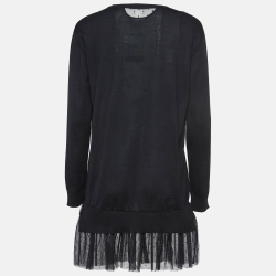 Pre Owned RED Valentino Black Mesh Trim Knit Long Sleeve Mini Dress L