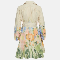 RED Valentino Cream Floral Print Crepe Belted Mid-Length Coat M