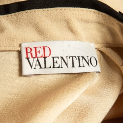 Pre Owned RED Valentino Beige Embroidered Peter Pan Collar Sateen Flounce Mini Dress S