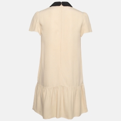 Pre Owned RED Valentino Beige Embroidered Peter Pan Collar Sateen Flounce Mini Dress S
