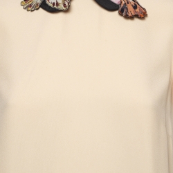 Pre Owned RED Valentino Beige Embroidered Peter Pan Collar Sateen Flounce Mini Dress S