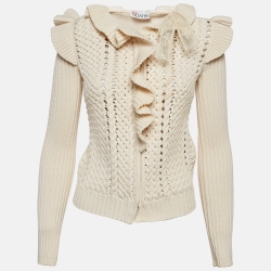 RED Valentino Cream Knit Ruffle Detail Cardigan S