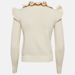 RED Valentino Cream Knit Ruffle Detail Cardigan S