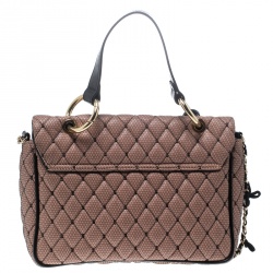 Pre Owned Red Valentino Peach Pink/Black Quilted Faux Leather and Lace Top Handle Shoulder Bag