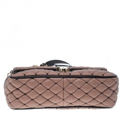 Pre Owned Red Valentino Peach Pink/Black Quilted Faux Leather and Lace Top Handle Shoulder Bag