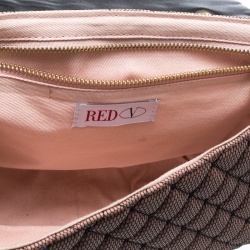 Pre Owned Red Valentino Peach Pink/Black Quilted Faux Leather and Lace Top Handle Shoulder Bag