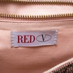 Pre Owned Red Valentino Peach Pink/Black Quilted Faux Leather and Lace Top Handle Shoulder Bag