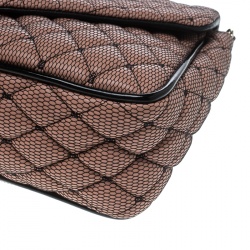 Pre Owned Red Valentino Peach Pink/Black Quilted Faux Leather and Lace Top Handle Shoulder Bag