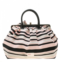 RED Valentino Multicolor Striped Bow Fabric Frame Satchel