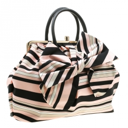 RED Valentino Multicolor Striped Bow Fabric Frame Satchel