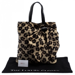 Pre Owned RED Valentino Black/Beige Leopard Print Nylon Bow Tote