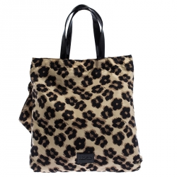 Pre Owned RED Valentino Black/Beige Leopard Print Nylon Bow Tote
