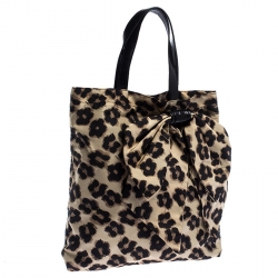 Pre Owned RED Valentino Black/Beige Leopard Print Nylon Bow Tote