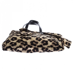 Pre Owned RED Valentino Black/Beige Leopard Print Nylon Bow Tote