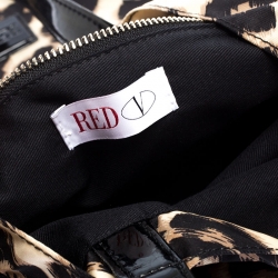 Pre Owned RED Valentino Black/Beige Leopard Print Nylon Bow Tote