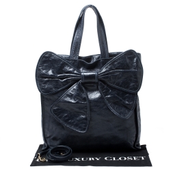 Red Valentino Navy Blue Crinkled Leather Bow Tote bag