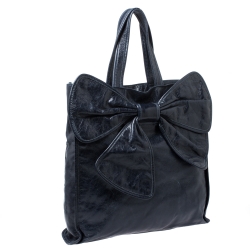 Red Valentino Navy Blue Crinkled Leather Bow Tote bag