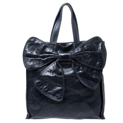 Red Valentino Navy Blue Crinkled Leather Bow Tote bag