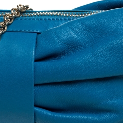 Red Valentino Blue Leather Bow Clutch Bag