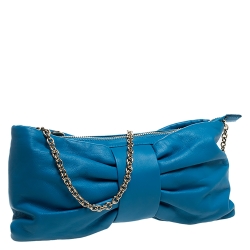 Red Valentino Blue Leather Bow Clutch Bag