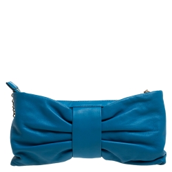 Red Valentino Blue Leather Bow Clutch Bag